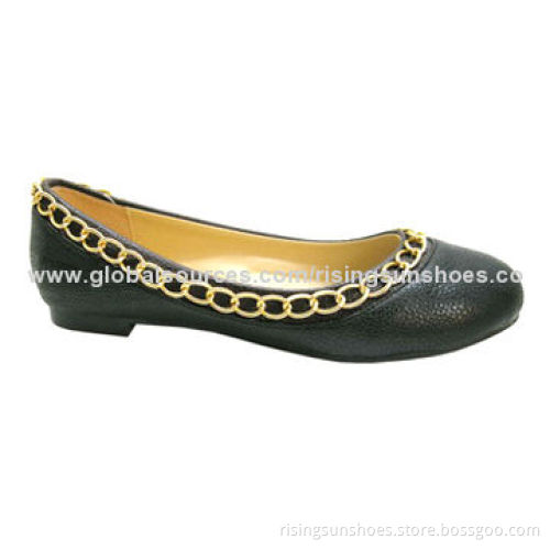 Women's Flat Casual Shoes, Metal Chain Decoration Around Upper Opening, OEM Orders are WelcomeNew